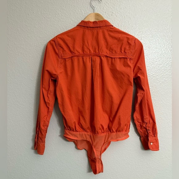 Free People Power Move Long Sleeve Button-Up Bodysuit in Tiger Red - Picture 8 of 9